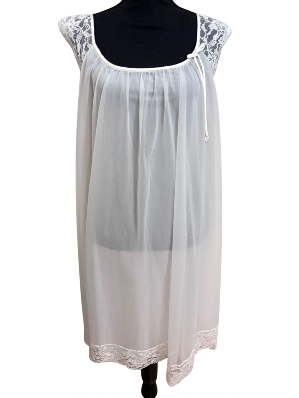 Vtg 50s 60s Vanity Fair White Sheer Babydoll Dress / Nightgown / Negligee -Large